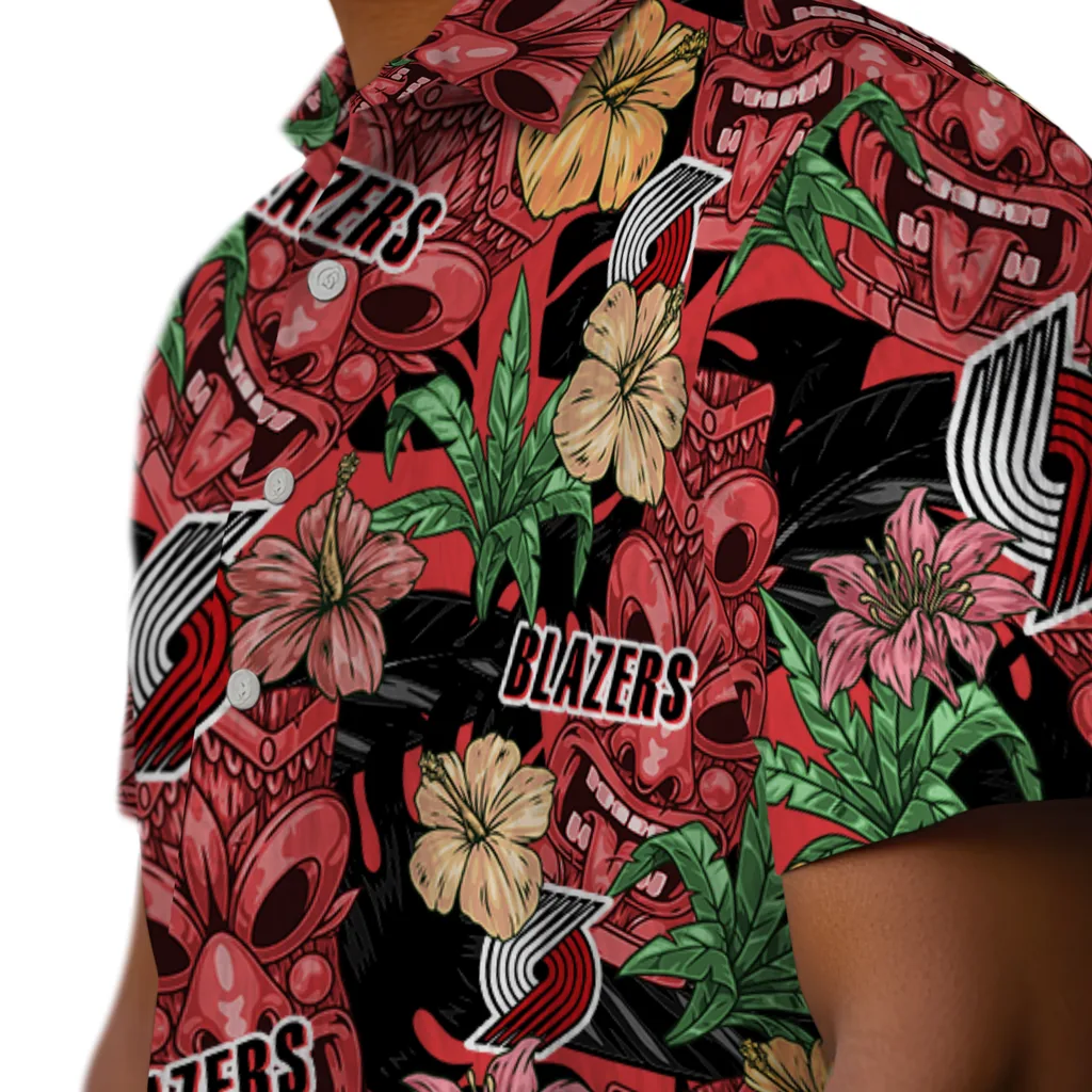 Portland Trail Blazers Hawaiian Shirt - Hibiscus Tiki Jungle portland trail blazers tiki jungle red hawaiian shirts trendy
