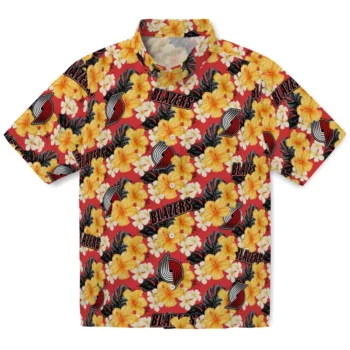 portland trail blazers hibiscus tropics red yellow hawaiian shirts best selling