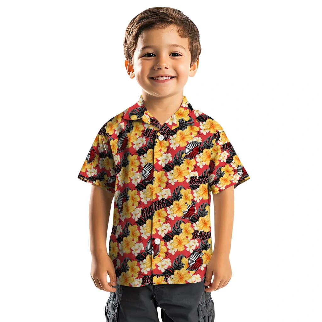 Portland Trail Blazers Hawaiian Shirt - Hibiscus Tropics portland trail blazers hibiscus tropics red yellow hawaiian shirts top rated