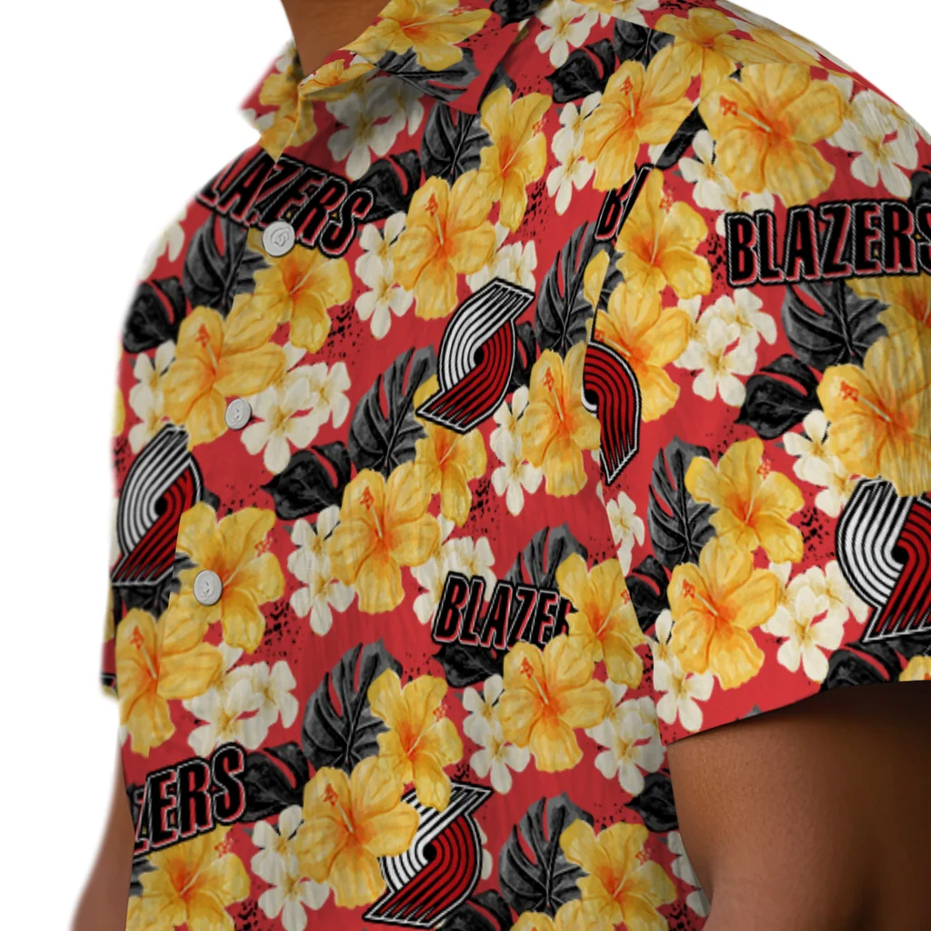 Portland Trail Blazers Hawaiian Shirt - Hibiscus Tropics portland trail blazers hibiscus tropics red yellow hawaiian shirts trendy