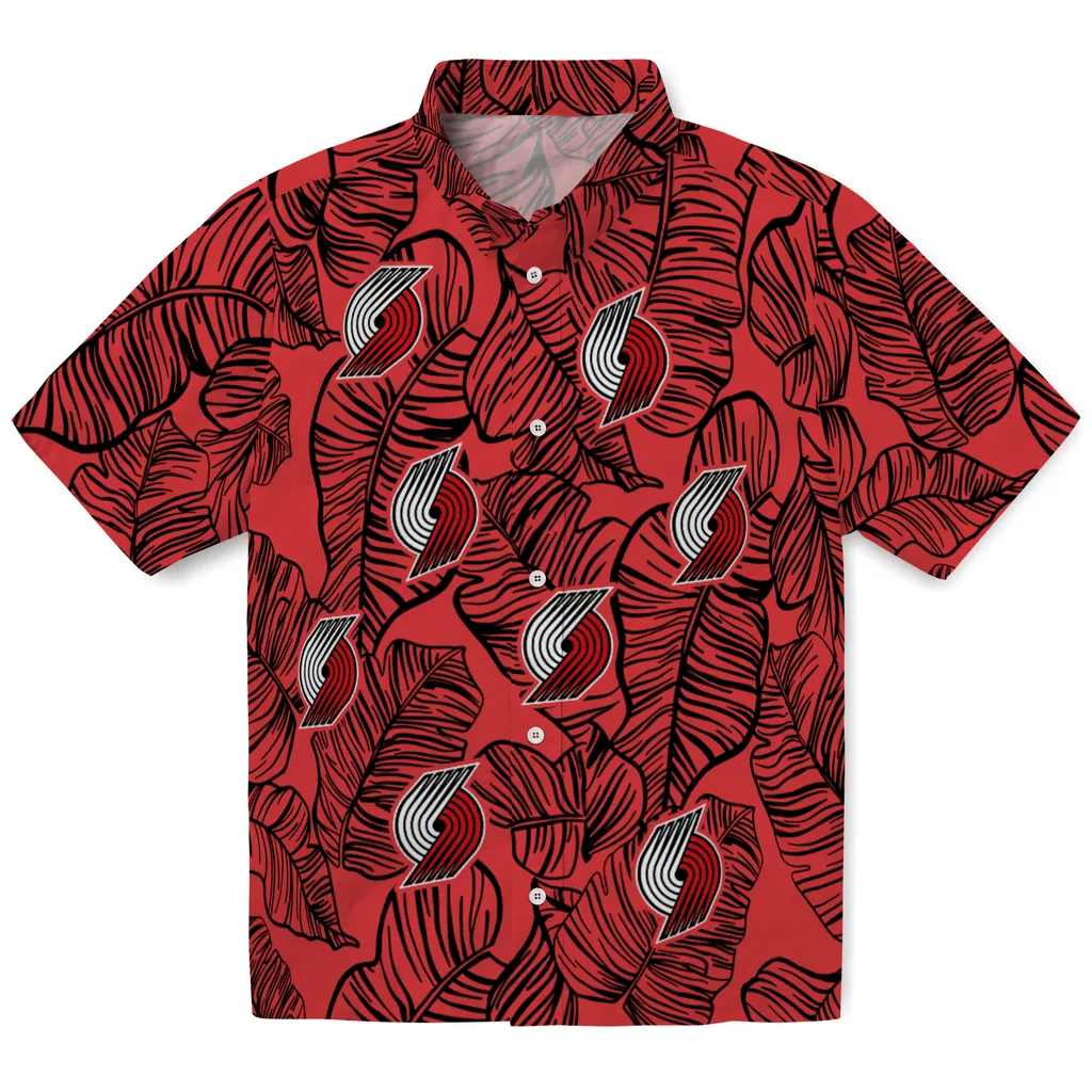 Portland Trail Blazers Hawaiian Shirt - Leaf Outline portland trail blazers leaf outline red hawaiian shirts best selling