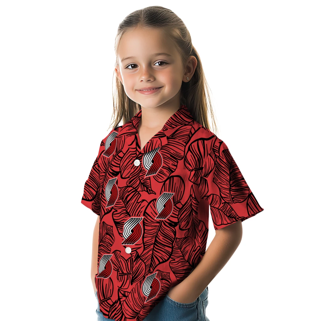 Portland Trail Blazers Hawaiian Shirt - Leaf Outline portland trail blazers leaf outline red hawaiian shirts premium grade