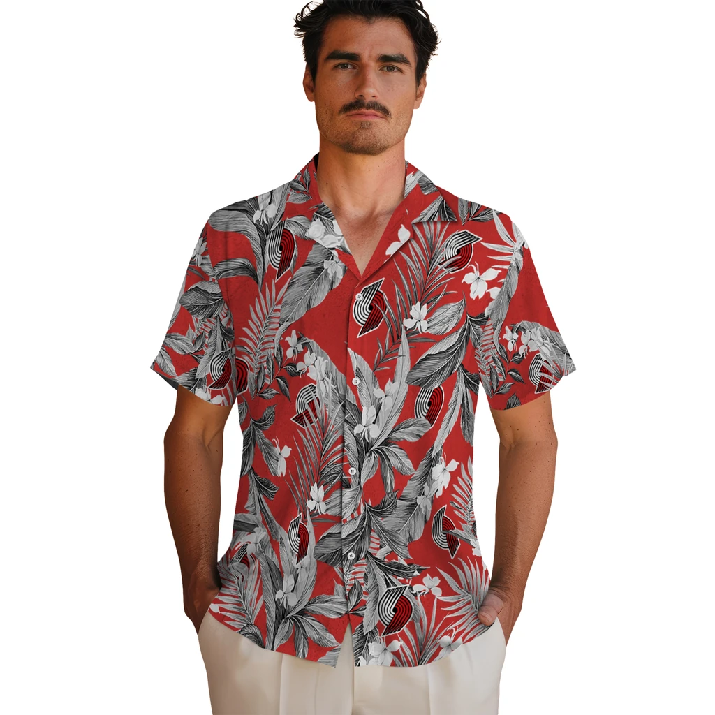 Portland Trail Blazers Hawaiian Shirt - Palm Leaves portland trail blazers palm leaves red hawaiian shirts fashion forward