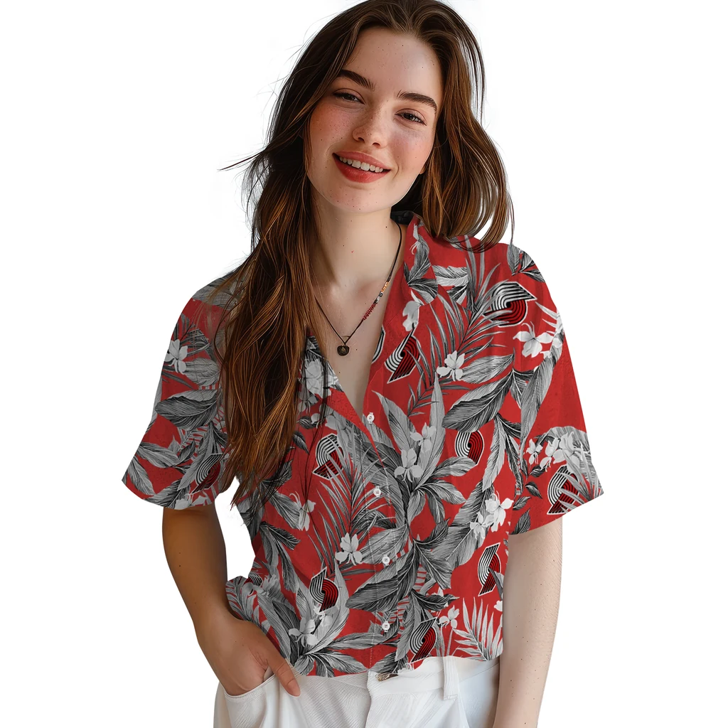 Portland Trail Blazers Hawaiian Shirt - Palm Leaves portland trail blazers palm leaves red hawaiian shirts latest model
