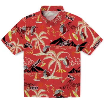 portland trail blazers palm tree island red hawaiian shirts best selling