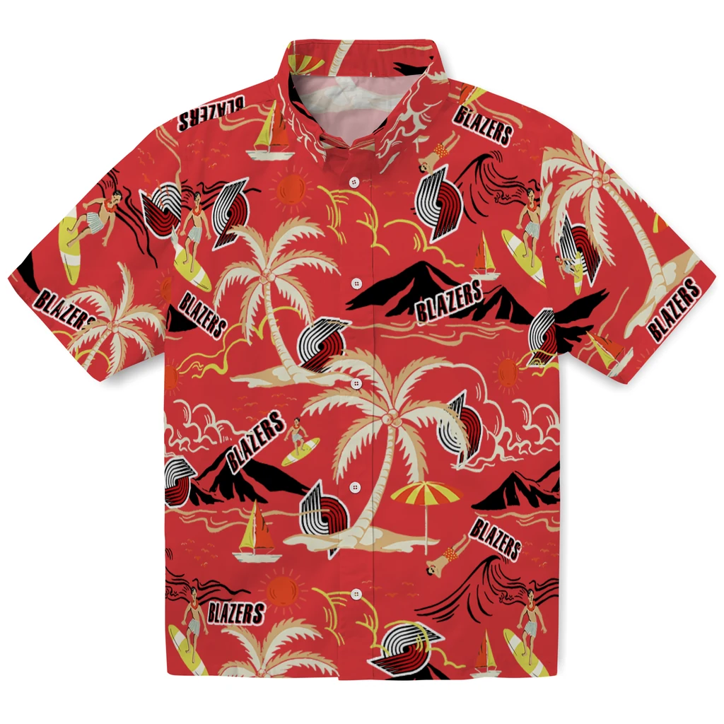 Portland Trail Blazers Hawaiian Shirt - Palm Tree Island portland trail blazers palm tree island red hawaiian shirts best selling