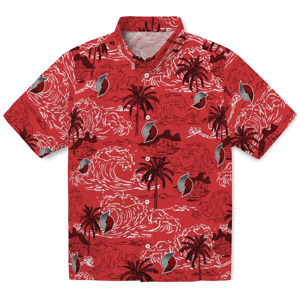 Portland Trail Blazers Hawaiian Shirt - Wave Palm portland trail blazers wave palm red hawaiian shirts best selling