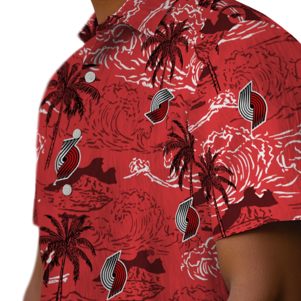Portland Trail Blazers Hawaiian Shirt - Wave Palm portland trail blazers wave palm red hawaiian shirts trendy