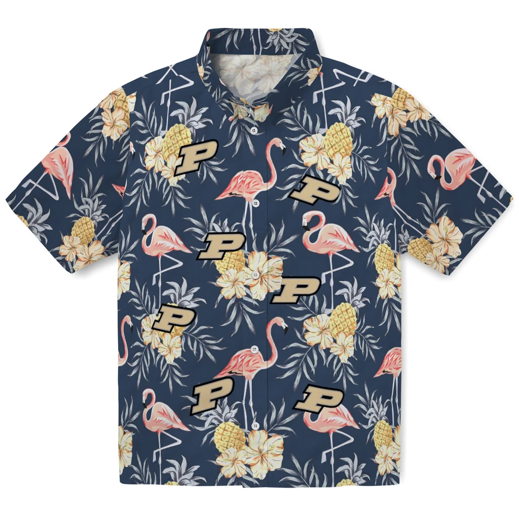 Purdue Boilermakers Hawaiian Shirt - Flamingo Hibiscus purdue boilermakers flamingo hibiscus navy hawaiian shirts best selling