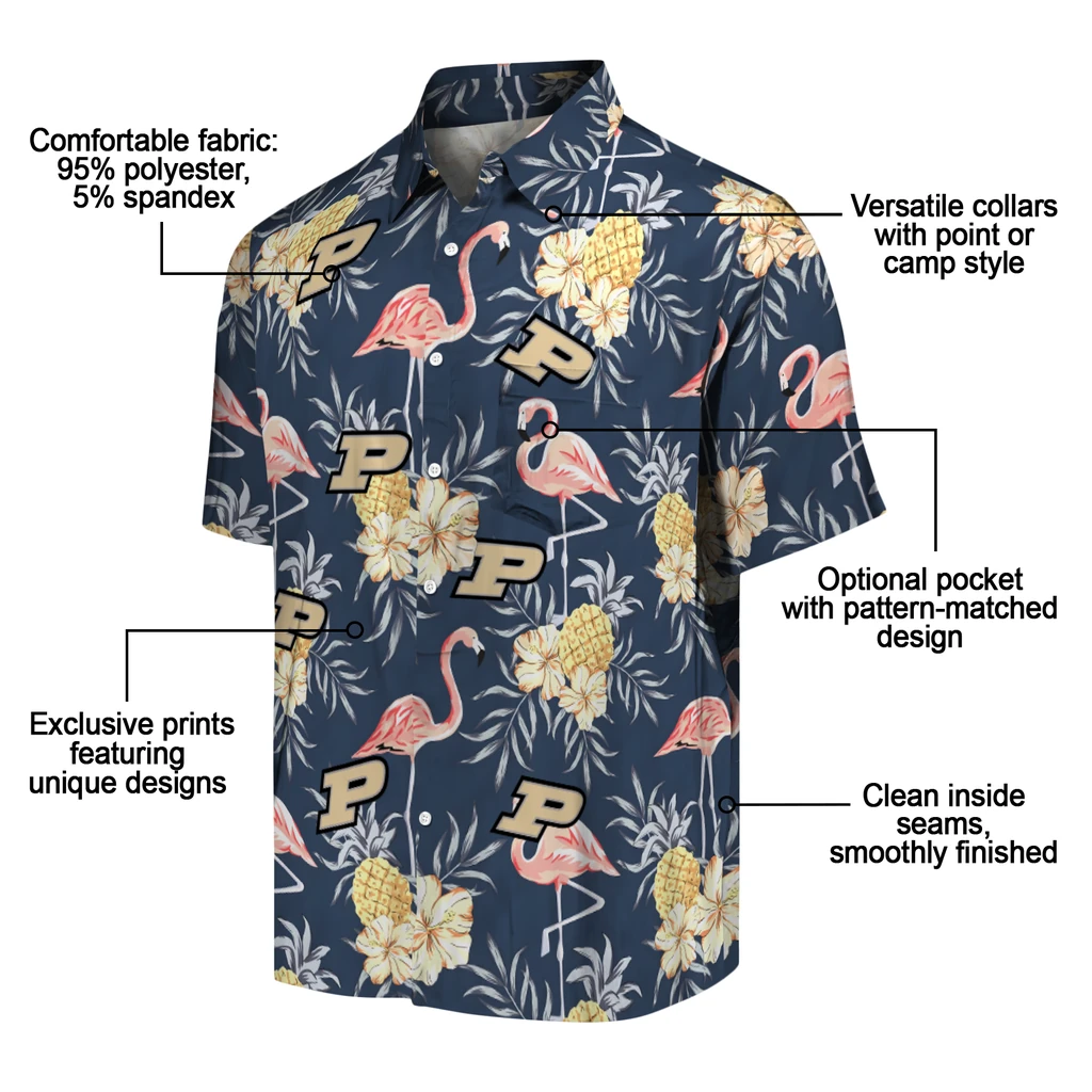 Purdue Boilermakers Hawaiian Shirt - Flamingo Hibiscus purdue boilermakers flamingo hibiscus navy hawaiian shirts new arrival