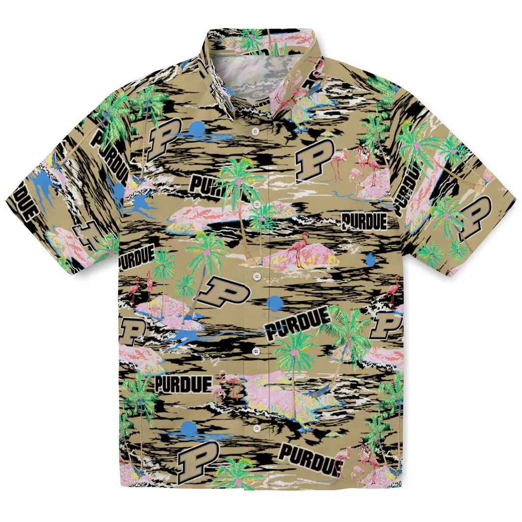 Purdue Boilermakers Hawaiian Shirt - Hawaii Island purdue boilermakers flamingo retreat gold hawaiian shirts best selling