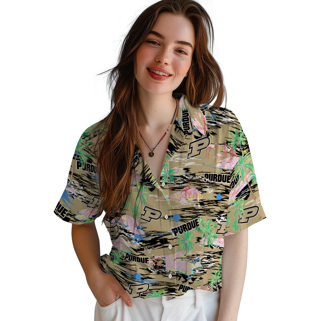 Purdue Boilermakers Hawaiian Shirt - Hawaii Island purdue boilermakers flamingo retreat gold hawaiian shirts latest model