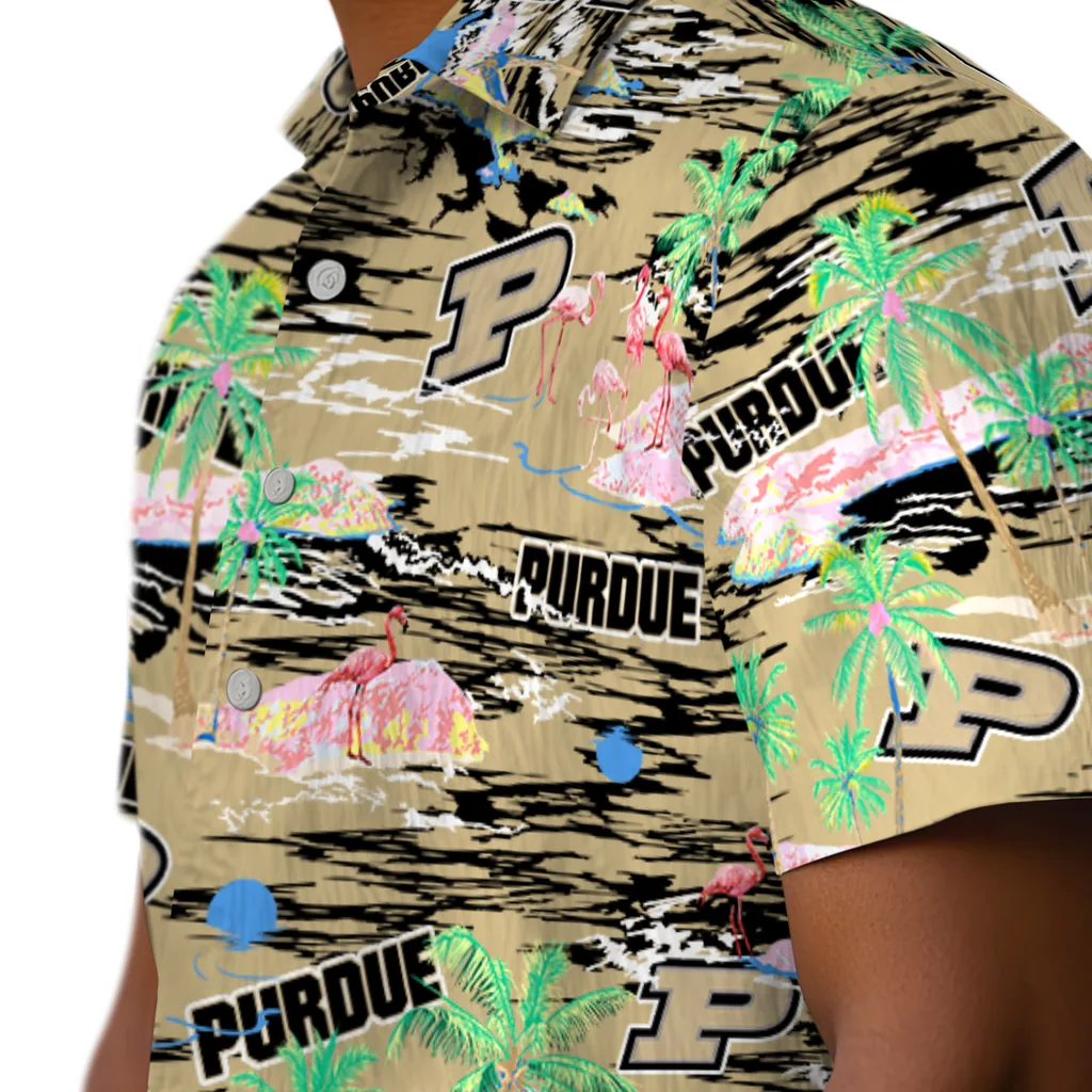 Purdue Boilermakers Hawaiian Shirt - Hawaii Island purdue boilermakers flamingo retreat gold hawaiian shirts trendy