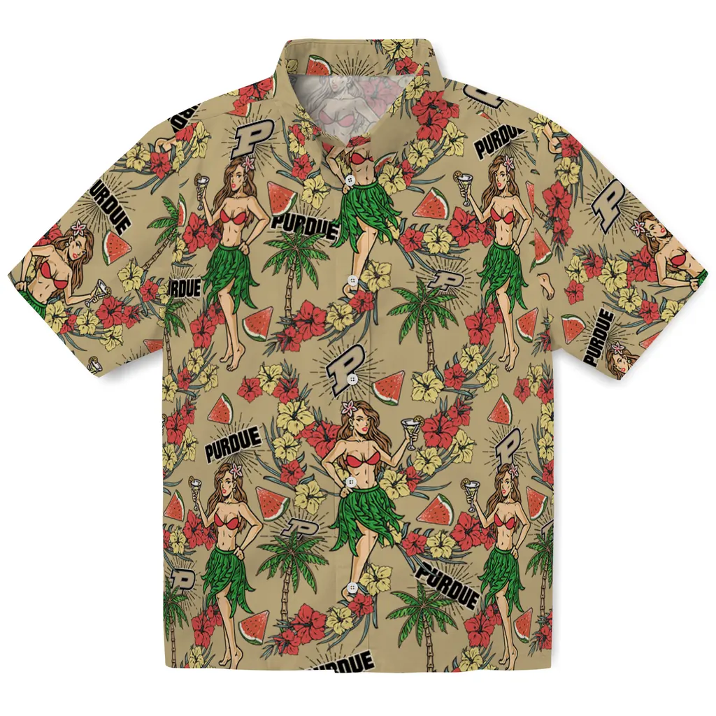 Purdue Boilermakers Hawaiian Shirt - Hawaiian Girls Design purdue boilermakers hawaiian girls design gold hawaiian shirts best selling
