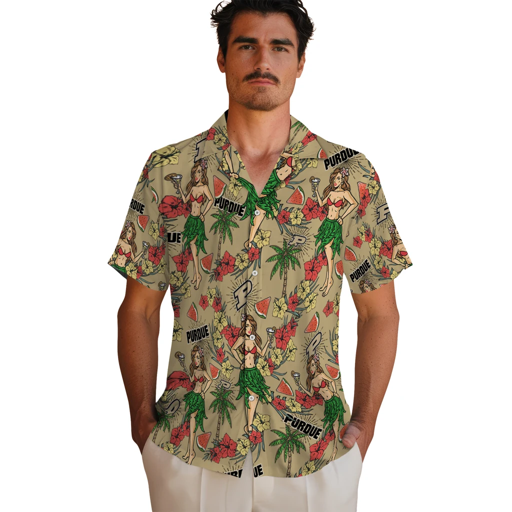 Purdue Boilermakers Hawaiian Shirt - Hawaiian Girls Design purdue boilermakers hawaiian girls design gold hawaiian shirts fashion forward