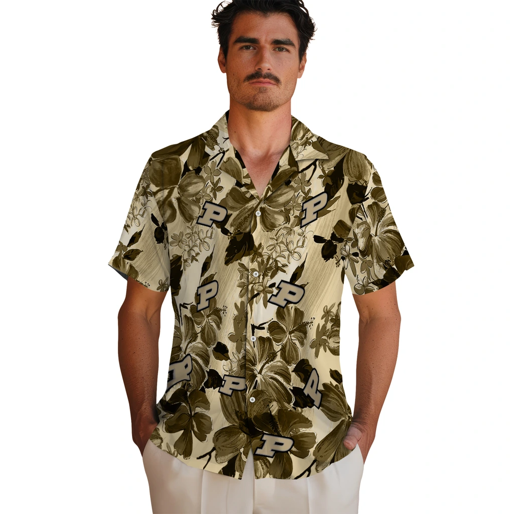 Purdue Boilermakers Hawaiian Shirt - Hibiscus Arrangement purdue boilermakers hibiscus arrangement gold hawaiian shirts fashion forward