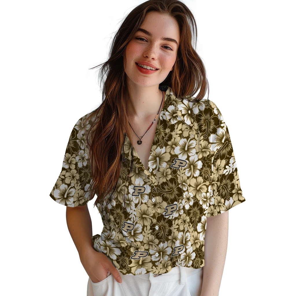 Purdue Boilermakers Hawaiian Shirt - Hibiscus Blooms purdue boilermakers hibiscus blooms gold hawaiian shirts latest model