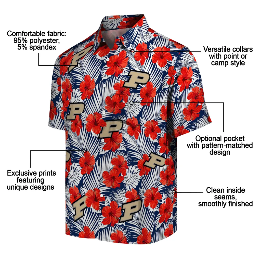 Purdue Boilermakers Hawaiian Shirt - Hibiscus Fiesta purdue boilermakers hibiscus fiesta red royal blue hawaiian shirts new arrival