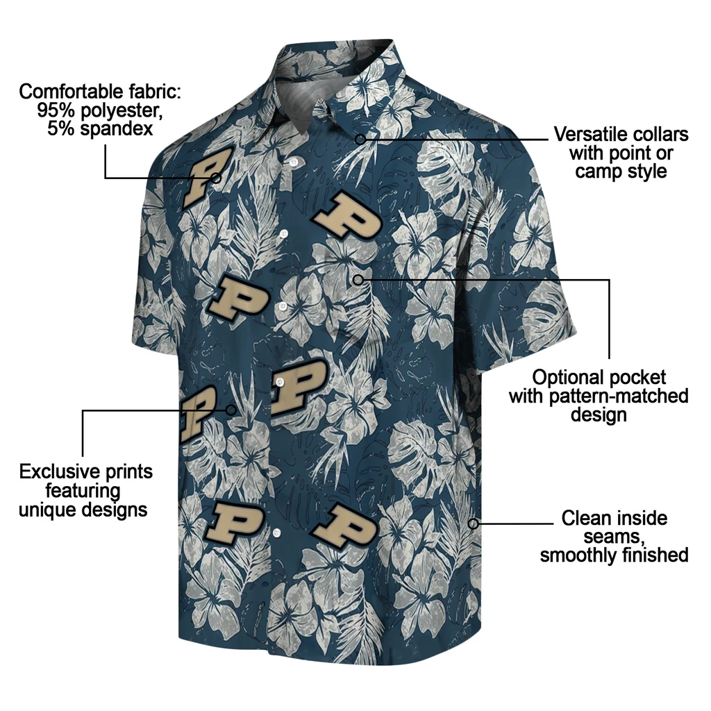 Purdue Boilermakers Hawaiian Shirt - Hibiscus Flowers purdue boilermakers hibiscus flowers navy blue hawaiian shirts new arrival