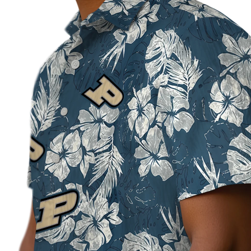 Purdue Boilermakers Hawaiian Shirt - Hibiscus Flowers purdue boilermakers hibiscus flowers navy blue hawaiian shirts trendy