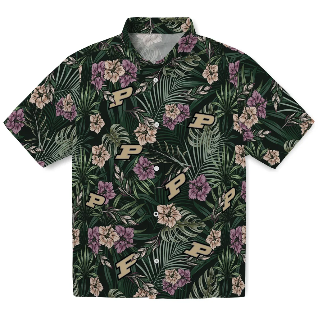 Purdue Boilermakers Hawaiian Shirt - Hibiscus Leaves Pattern purdue boilermakers hibiscus leaves pattern green hawaiian shirts best selling