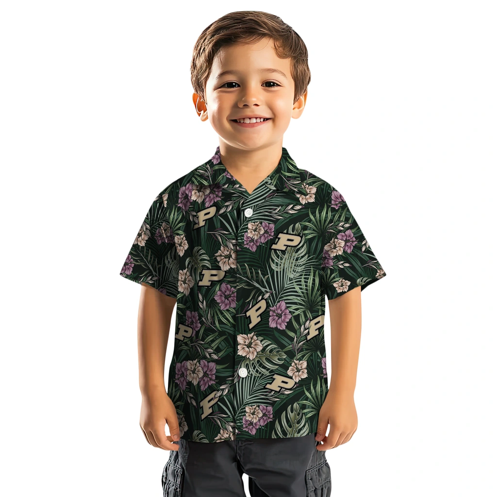 Purdue Boilermakers Hawaiian Shirt - Hibiscus Leaves Pattern purdue boilermakers hibiscus leaves pattern green hawaiian shirts top rated