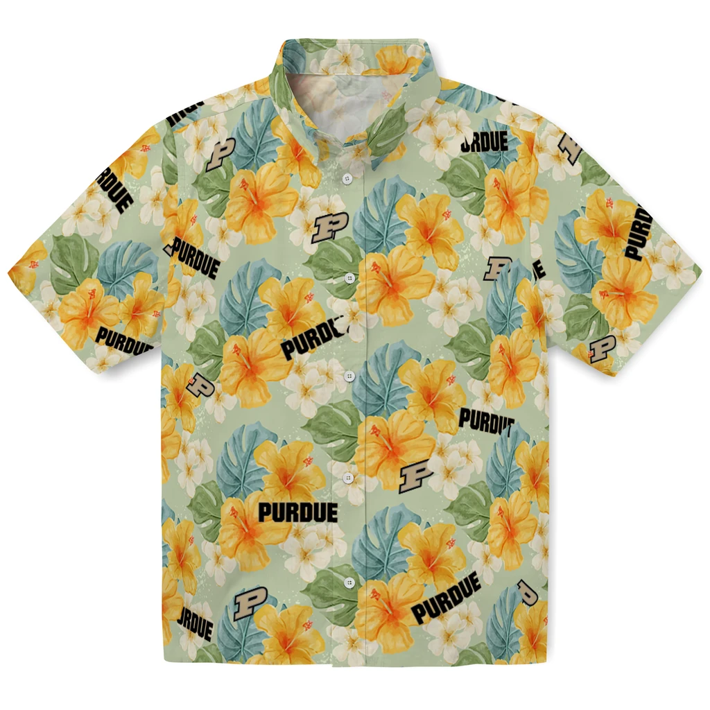 Purdue Boilermakers Hawaiian Shirt - Hibiscus Mood purdue boilermakers hibiscus mood pale lime yellow hawaiian shirts best selling