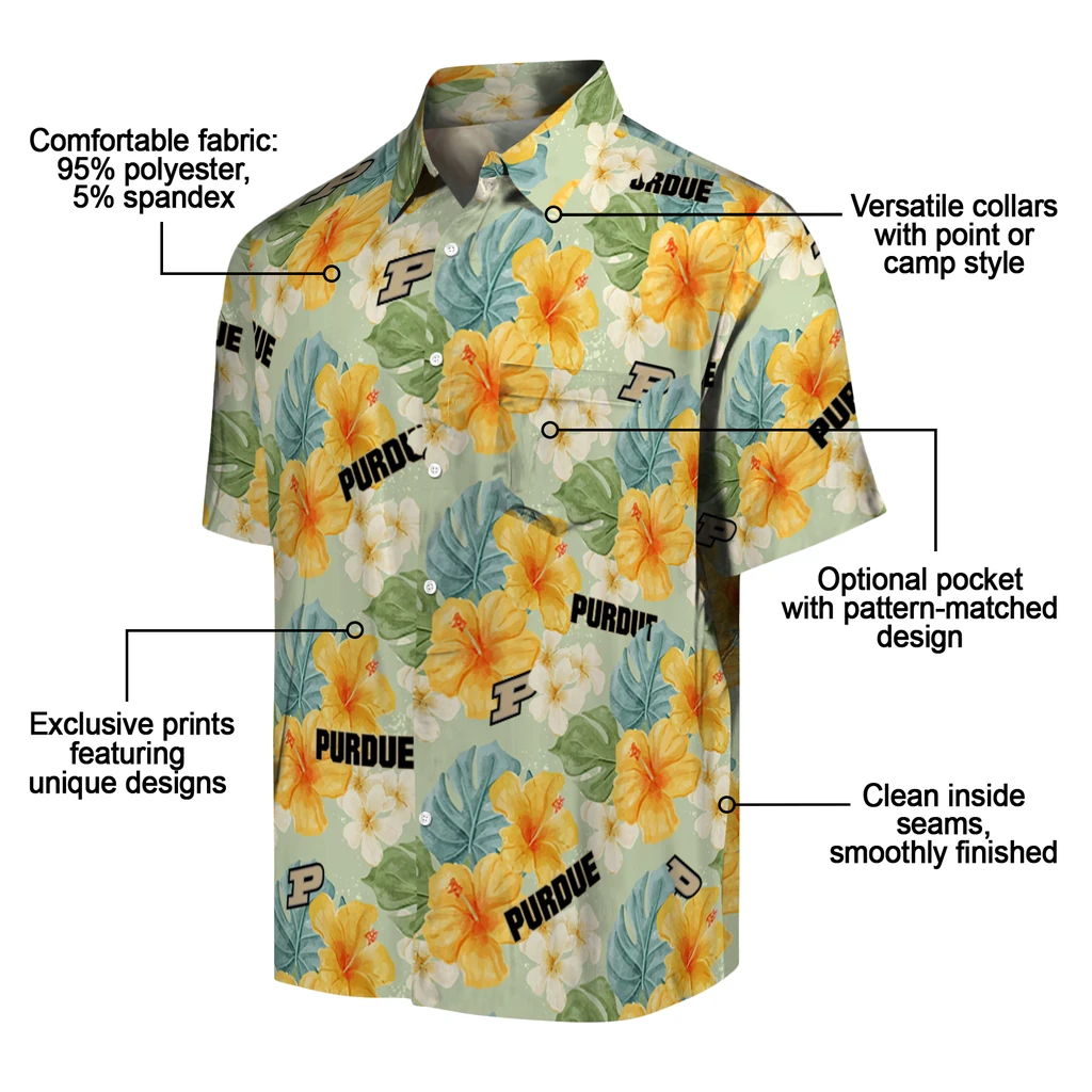 Purdue Boilermakers Hawaiian Shirt - Hibiscus Mood purdue boilermakers hibiscus mood pale lime yellow hawaiian shirts new arrival