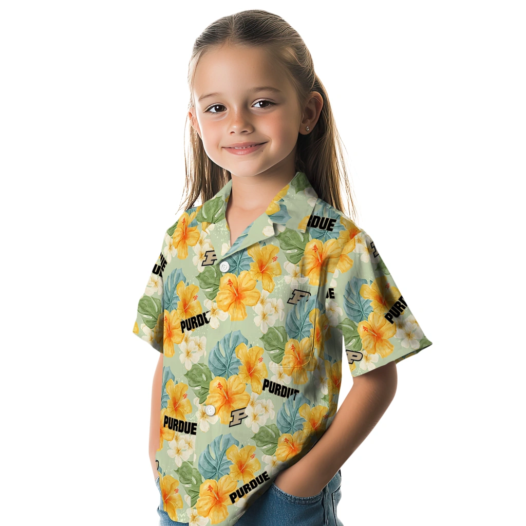 Purdue Boilermakers Hawaiian Shirt - Hibiscus Mood purdue boilermakers hibiscus mood pale lime yellow hawaiian shirts premium grade