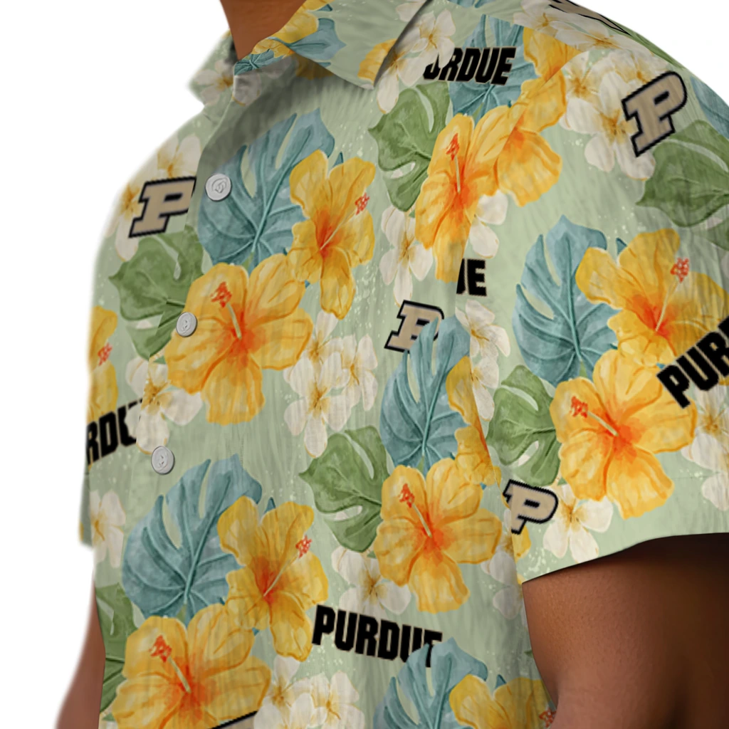 Purdue Boilermakers Hawaiian Shirt - Hibiscus Mood purdue boilermakers hibiscus mood pale lime yellow hawaiian shirts trendy
