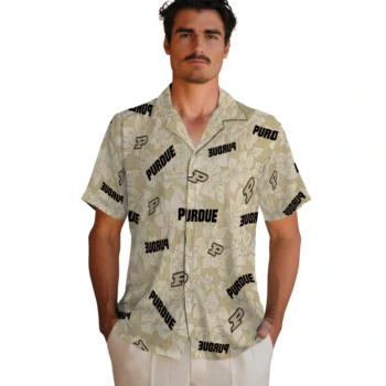 purdue boilermakers hibiscus oasis gold hawaiian shirts fashion forward