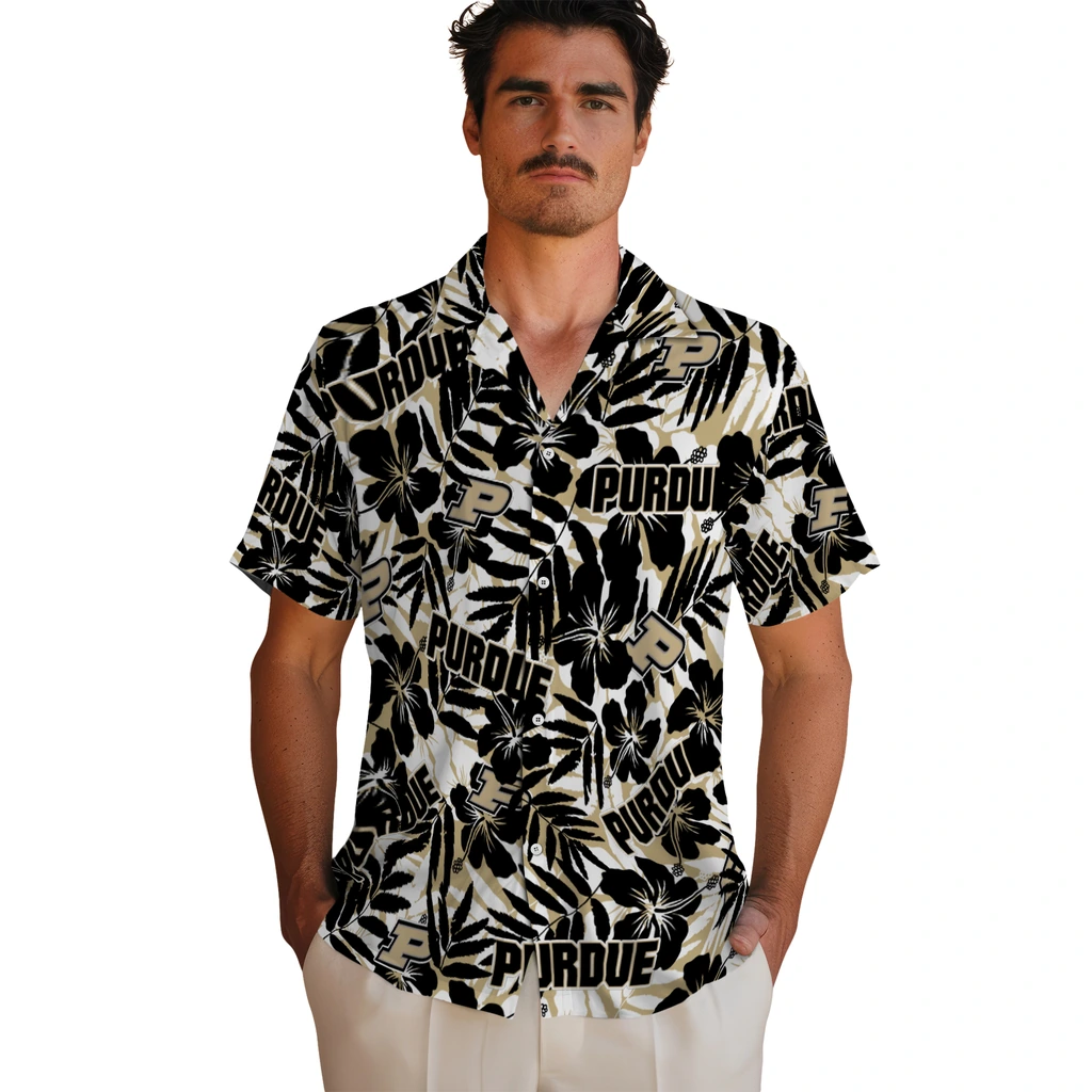 Purdue Boilermakers Hawaiian Shirt - Hibiscus Overlay purdue boilermakers hibiscus overlay hawaiian shirts fashion forward