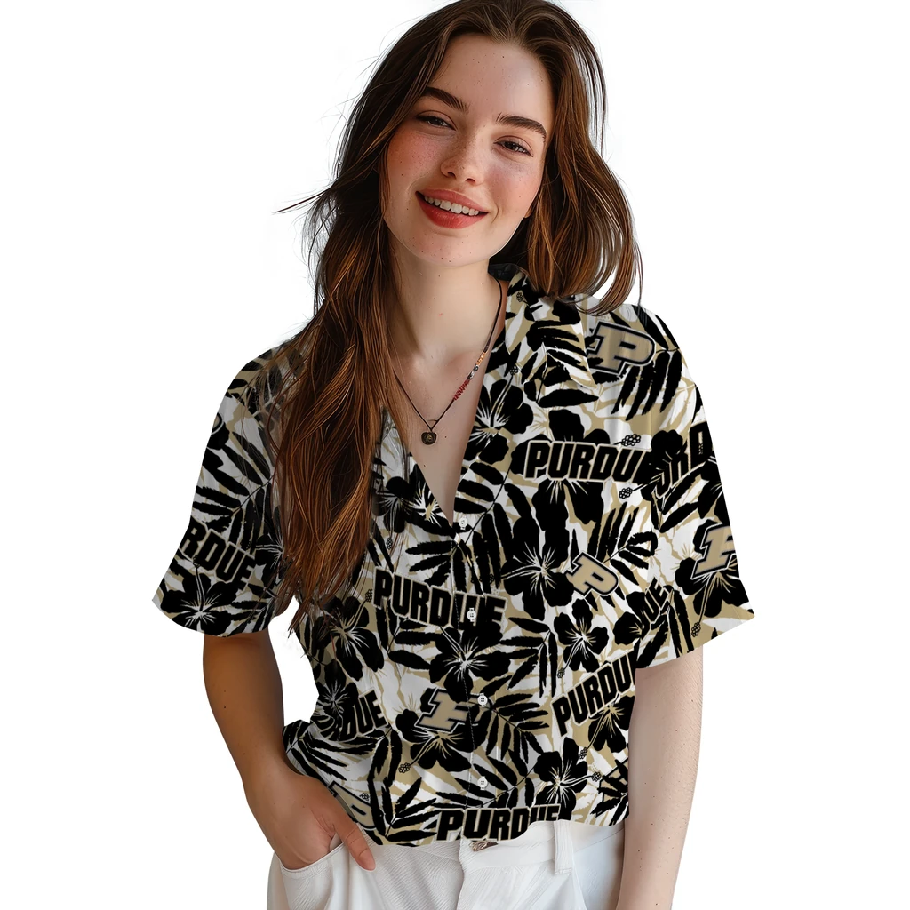 Purdue Boilermakers Hawaiian Shirt - Hibiscus Overlay purdue boilermakers hibiscus overlay hawaiian shirts latest model