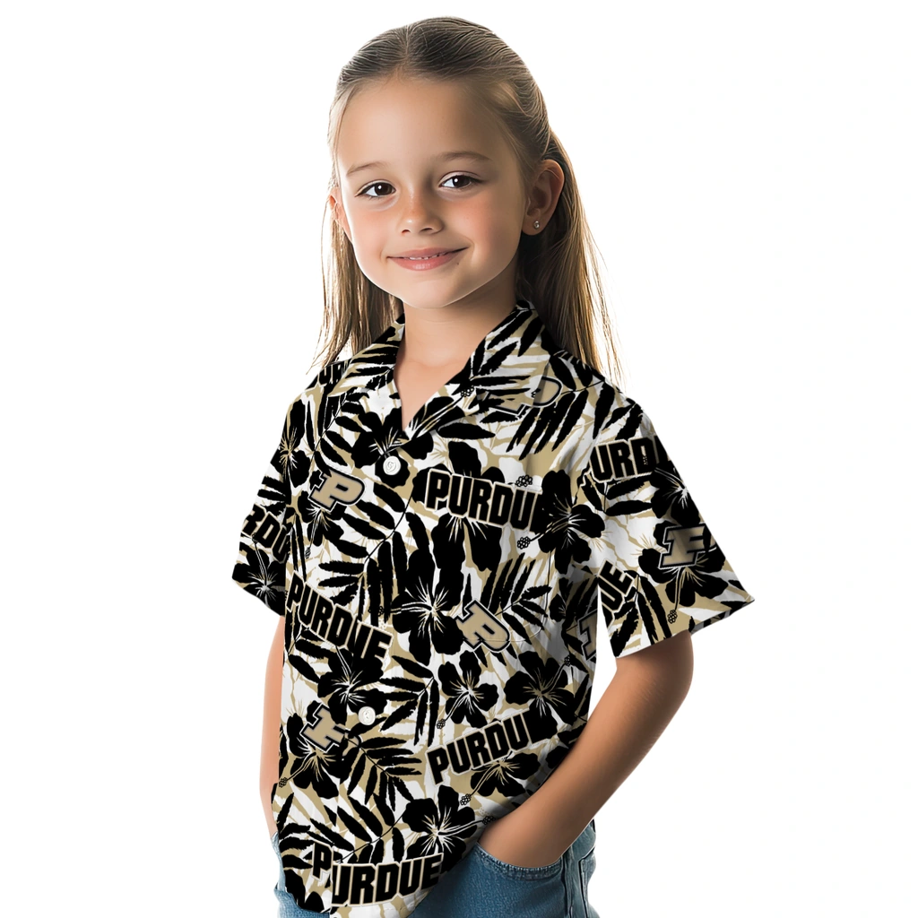 Purdue Boilermakers Hawaiian Shirt - Hibiscus Overlay purdue boilermakers hibiscus overlay hawaiian shirts premium grade