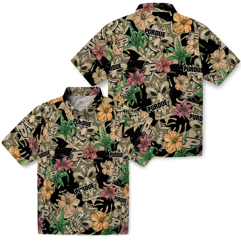 Purdue Boilermakers Hawaiian Shirt - Hibiscus Tiki Jungle purdue boilermakers tiki jungle gold hawaiian shirts high quality