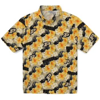 purdue boilermakers hibiscus tropics gold yellow hawaiian shirts best selling