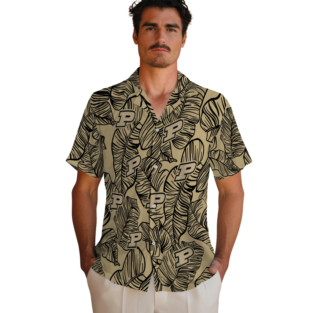 Purdue Boilermakers Hawaiian Shirt - Leaf Outline purdue boilermakers leaf outline gold hawaiian shirts fashion forward