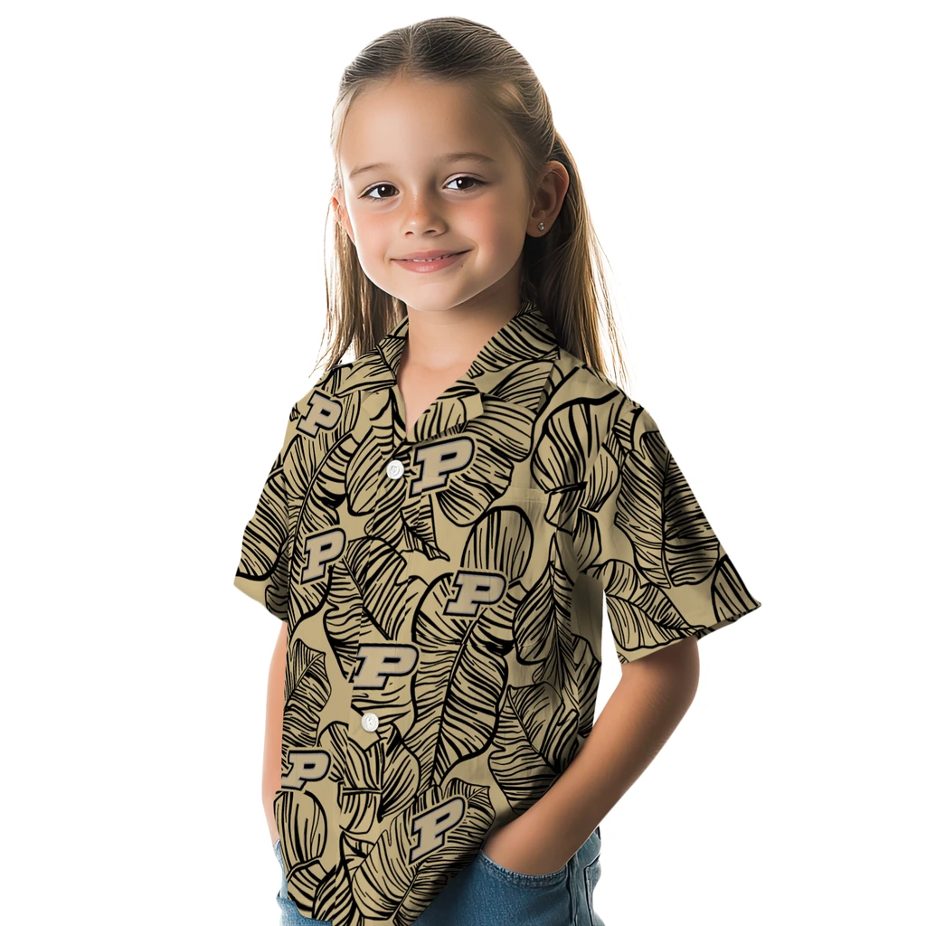 Purdue Boilermakers Hawaiian Shirt - Leaf Outline purdue boilermakers leaf outline gold hawaiian shirts premium grade