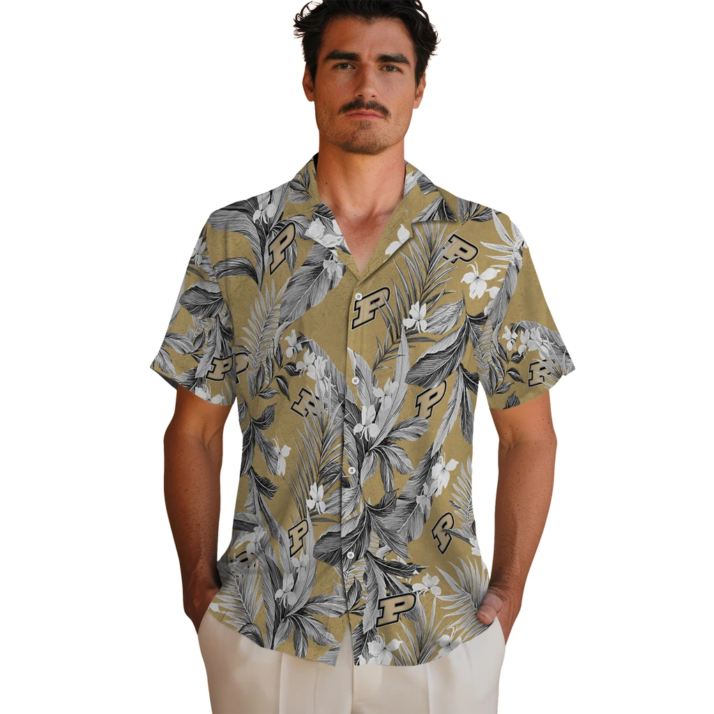 Purdue Boilermakers Hawaiian Shirt - Palm Leaves purdue boilermakers palm leaves gold hawaiian shirts fashion forward