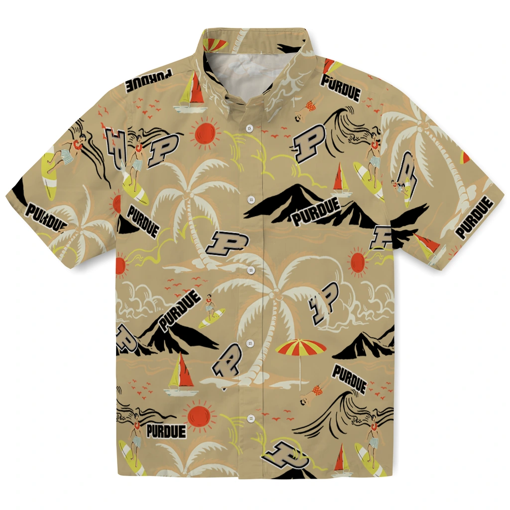 Purdue Boilermakers Hawaiian Shirt - Palm Tree Island purdue boilermakers palm tree island gold hawaiian shirts best selling