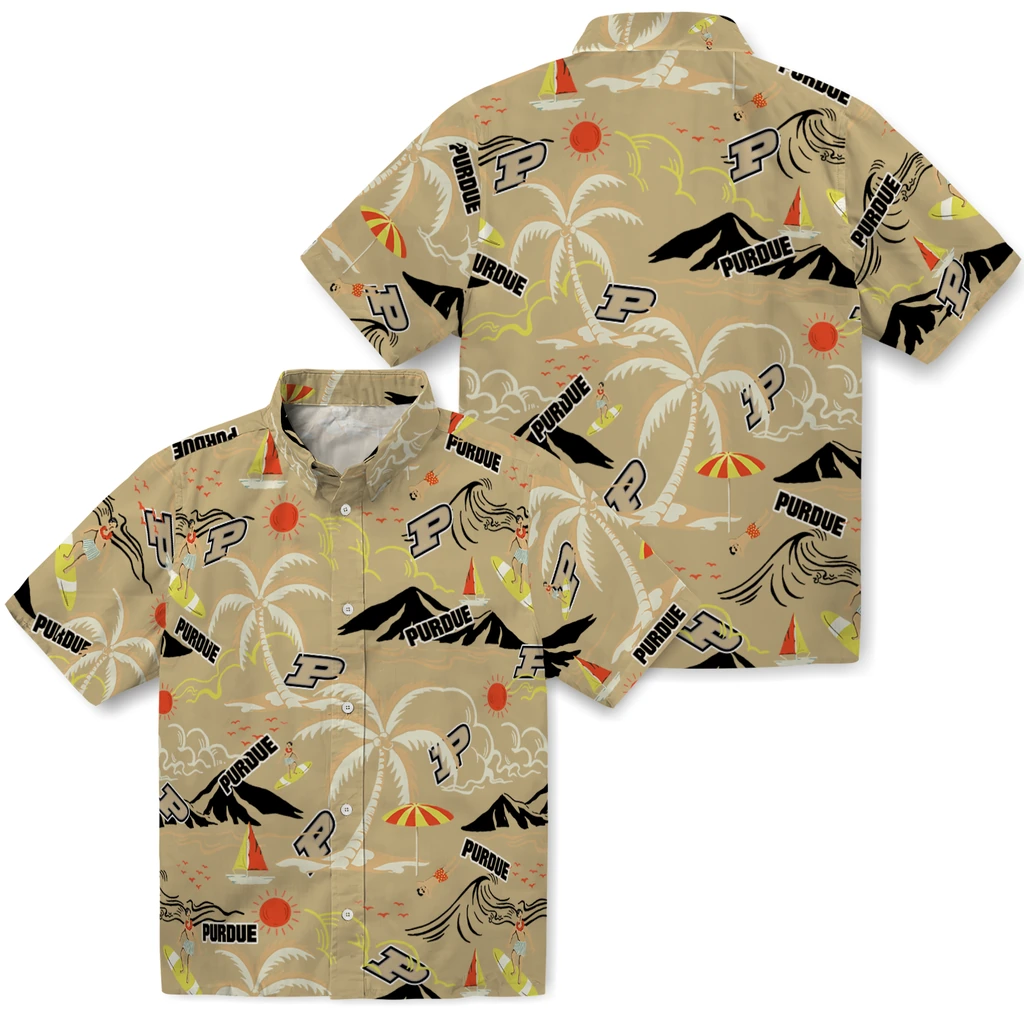 Purdue Boilermakers Hawaiian Shirt - Palm Tree Island purdue boilermakers palm tree island gold hawaiian shirts high quality