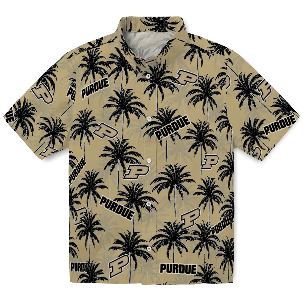 Purdue Boilermakers Hawaiian Shirt - Palm Tree Motif purdue boilermakers palm grove gold hawaiian shirts best selling