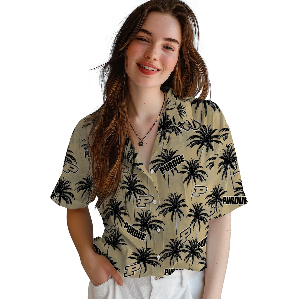 Purdue Boilermakers Hawaiian Shirt - Palm Tree Motif purdue boilermakers palm grove gold hawaiian shirts latest model