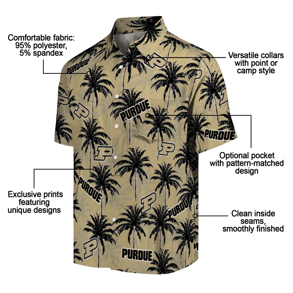 Purdue Boilermakers Hawaiian Shirt - Palm Tree Motif purdue boilermakers palm grove gold hawaiian shirts new arrival