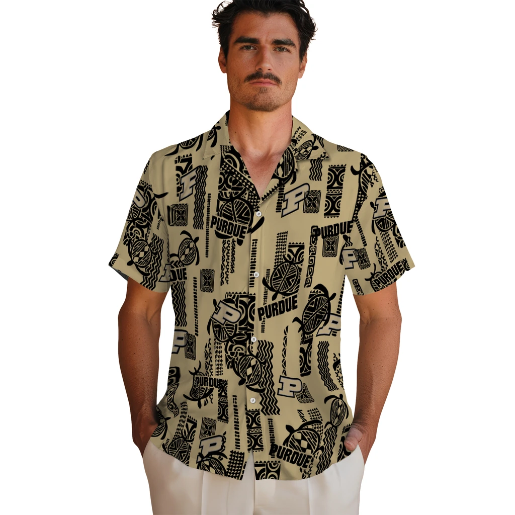 Purdue Boilermakers Hawaiian Shirt - Turtle Lines purdue boilermakers turtle lines gold hawaiian shirts fashion forward