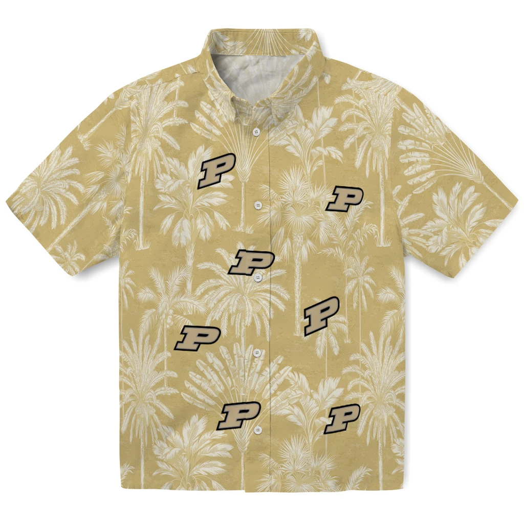 Purdue Boilermakers Hawaiian Shirt - Vintage Palm Tree purdue boilermakers palm shadows gold hawaiian shirts best selling