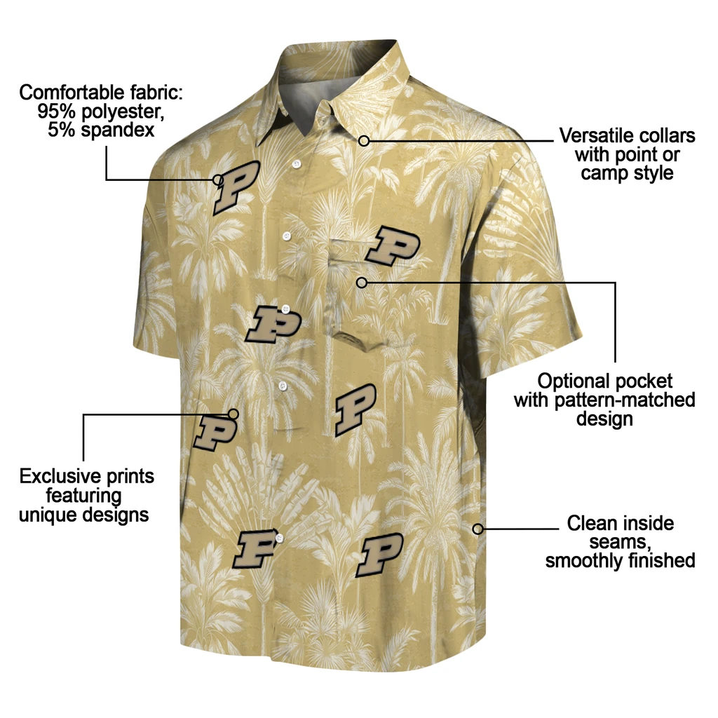 Purdue Boilermakers Hawaiian Shirt - Vintage Palm Tree purdue boilermakers palm shadows gold hawaiian shirts new arrival