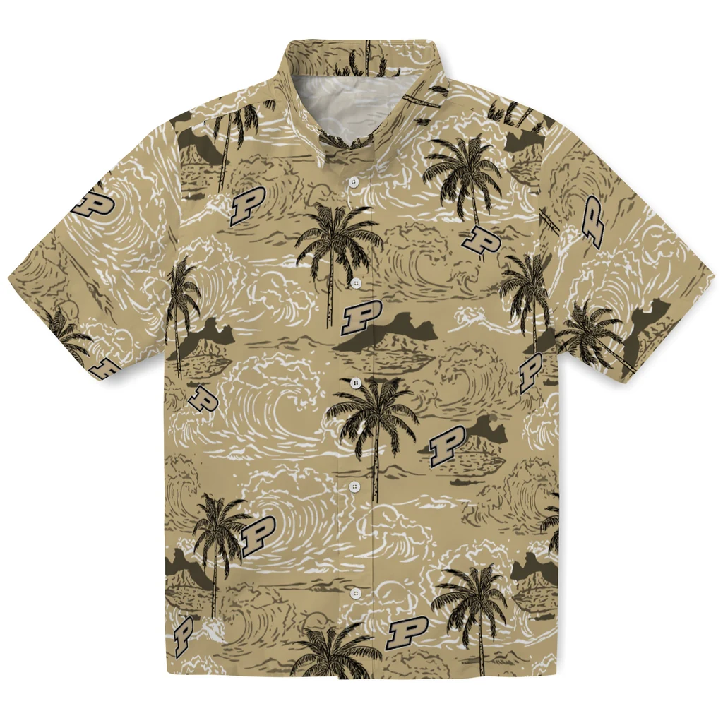 Purdue Boilermakers Hawaiian Shirt - Wave Palm purdue boilermakers wave palm gold hawaiian shirts best selling