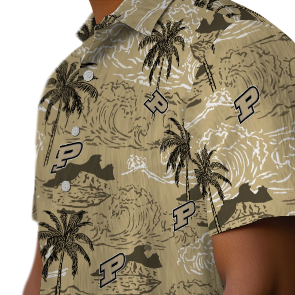 Purdue Boilermakers Hawaiian Shirt - Wave Palm purdue boilermakers wave palm gold hawaiian shirts trendy