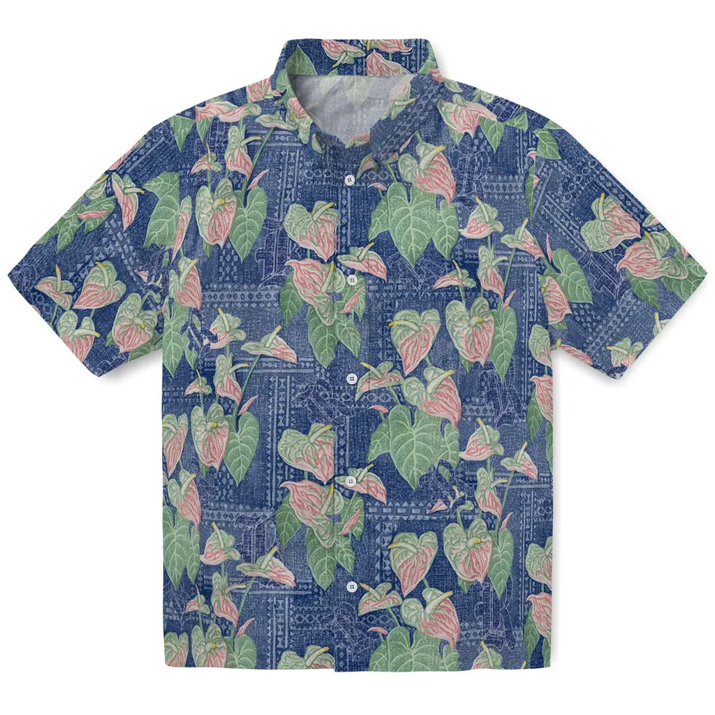 Rice Owls Hawaiian Shirt - Anthurium Overlay rice owls anthurium overlay navy blue hawaiian shirts best selling